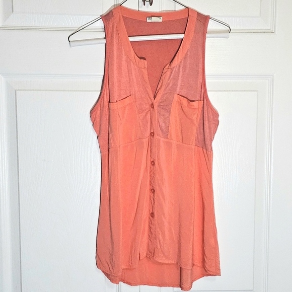 Converse Womens Sleeveless Tshirt Tank Top XS Pockets Summer Buttons Salmon Pink - Picture 1 of 4